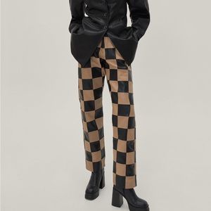 REAL LEATHER CHECKERED PANTS